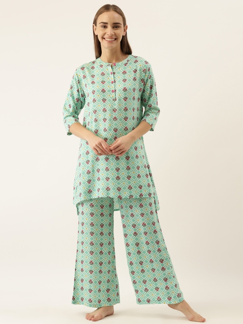 

Clt.s Women Teal Blue Printed Night suit