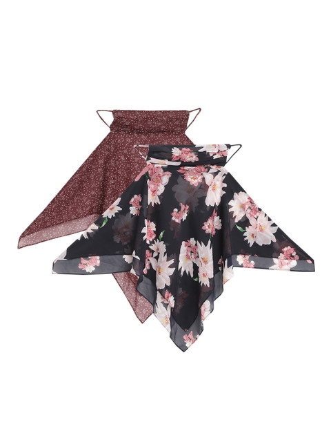 

QUIERO Women Pack of 2 Reusable 2-Ply Floral Print Outdoor Cloth Scarf Masks, Navy blue