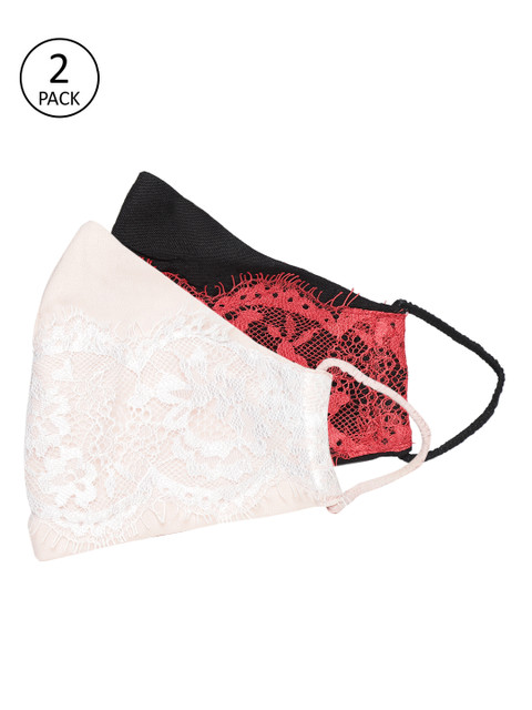 

QUIERO Women Pack of 2 Lace Work 2-Ply Reusable Outdoor Cloth Masks, Multi
