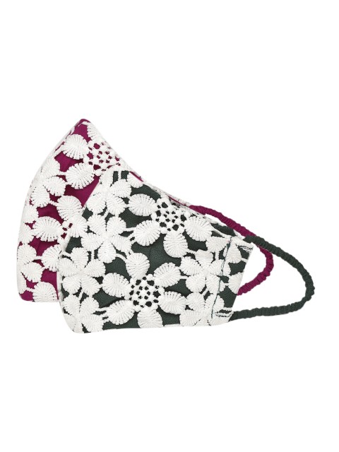 

QUIERO Women Pack of 2 Reusable 2-Ply Floral Lace Outdoor Cloth Masks, Purple