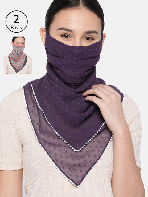 

QUIERO Women Pack of 2 Reusable 2-Ply Outdoor Cloth Scarf Masks, Purple