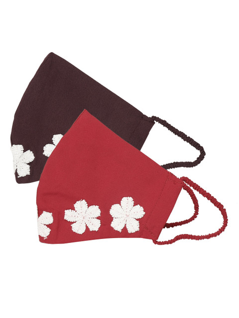 

QUIERO Women Pack of 2 Reusable 2-Ply Floral Lace Outdoor Cloth Masks, Red
