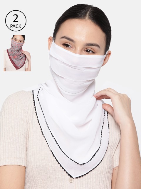 

QUIERO Women Pack of 2 Reusable 2-Ply Outdoor Cloth Scarf Masks, White