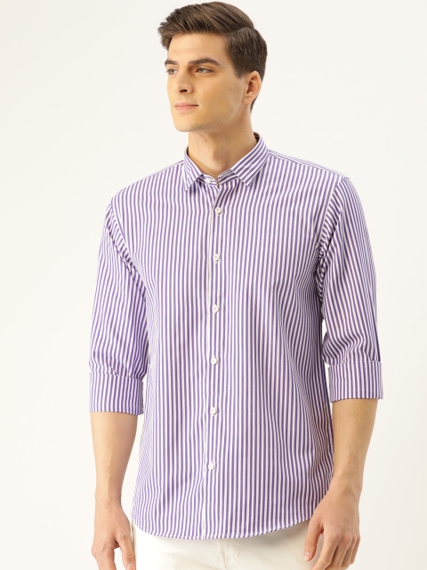 

SOJANYA Men Purple & White Regular Fit Striped Casual Shirt