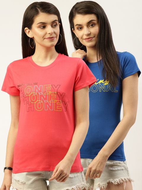 

U&F Women Pack Of 2 Printed Round Neck T-shirts, Blue