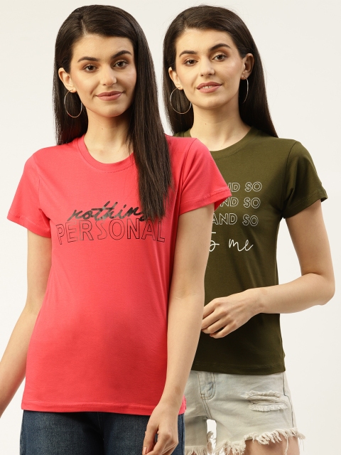 

U&F Women Pack Of 2 Printed Round Neck T-shirt, Pink