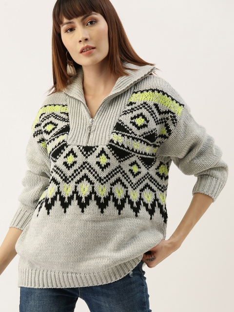 

FOREVER 21 Women Grey Printed Pullover Sweater