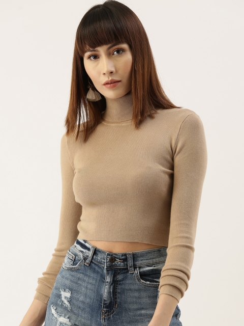 

FOREVER 21 Women Beige Solid Pullover Sweater