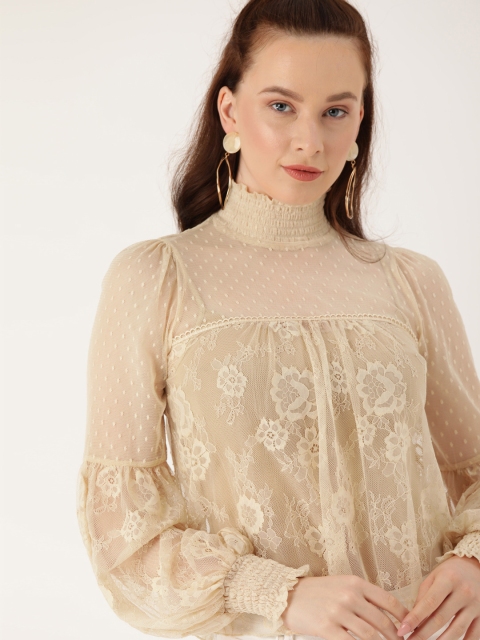 

FOREVER 21 Women Beige Self Design Lace Top