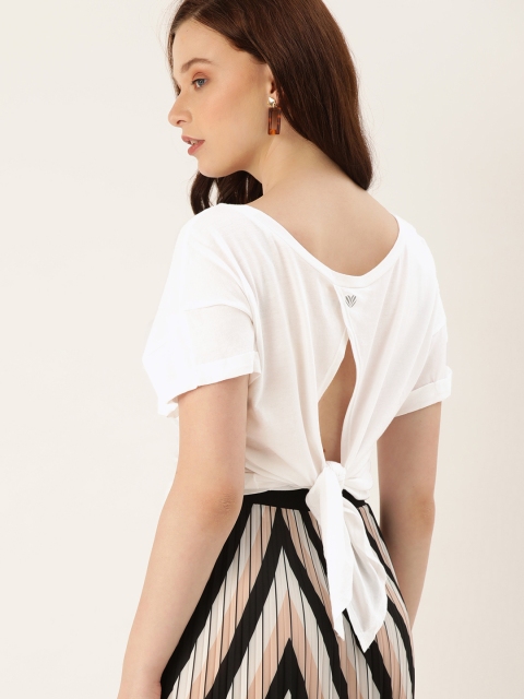 

FOREVER 21 Women White Solid Styled Back Top