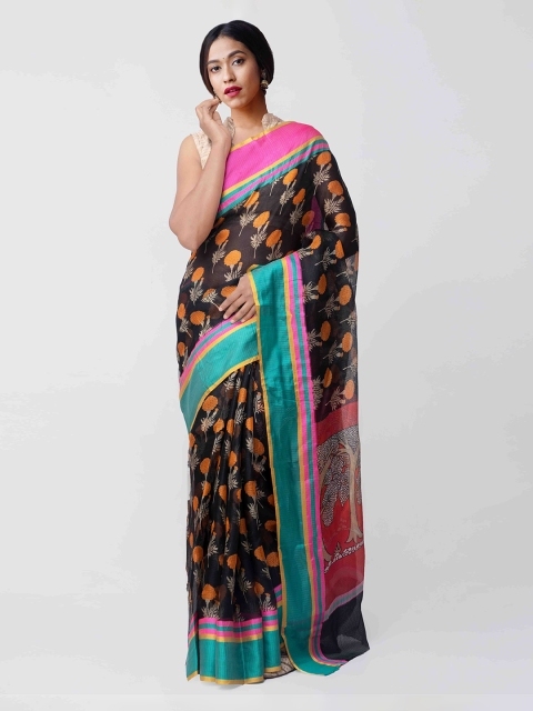 

Unnati Silks Black & Red Silk Blend Printed Kota Saree