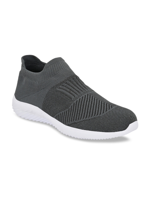 

AfroJack Men Grey Woven Design Mesh Mid-Top Slip-On Sneakers