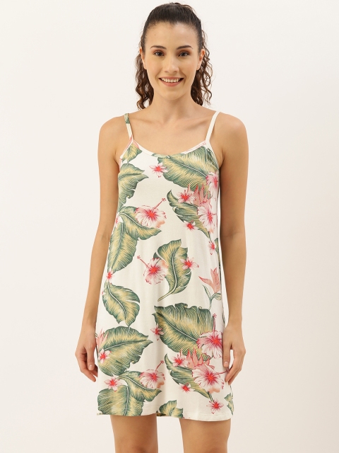 

Clt.s White & Green Floral Print Floral Print Sleep Shirt