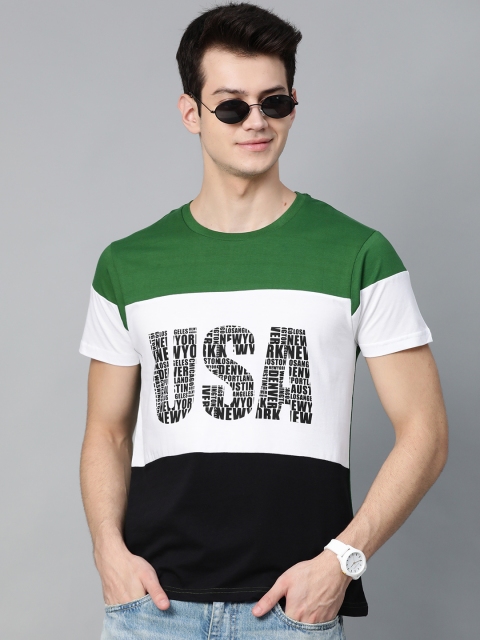 

HERE&NOW Men White & Black Colourblocked Round Neck T-shirt