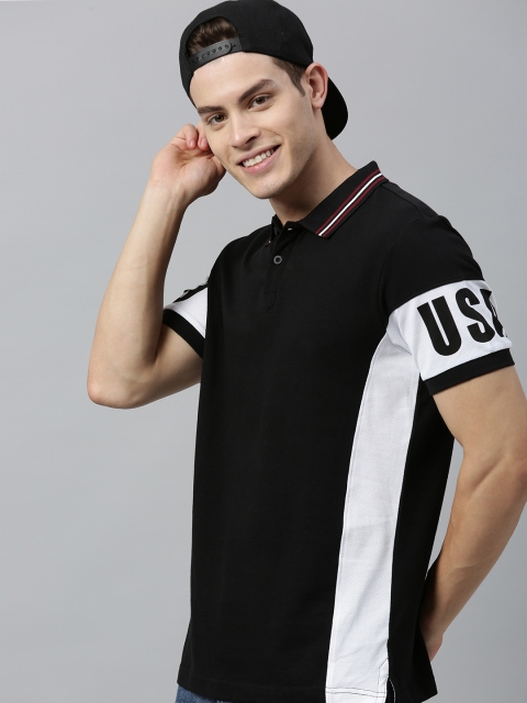 

HERE&NOW Men Black Solid Polo Collar T-shirt With Printed Detailing