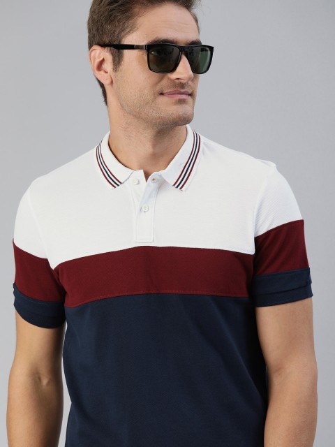 

HERE&NOW Men White Colourblocked Polo Collar T-shirt