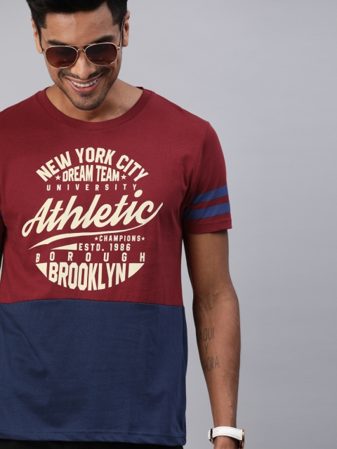

HERE&NOW Men Red Printed Round Neck T-shirt