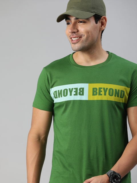 

HERENOW Men Green Printed Round Neck Pure Cotton T-shirt