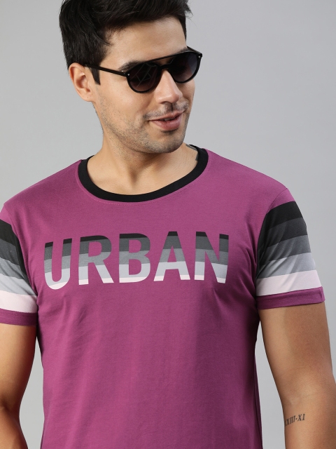 

HERE&NOW Men Purple Printed Round Neck T-shirt
