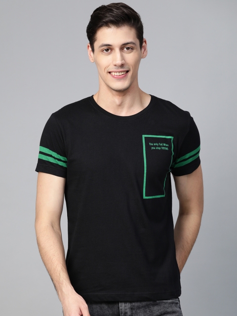 

HERE&NOW Men Black & Green Printed Round Neck T-shirt
