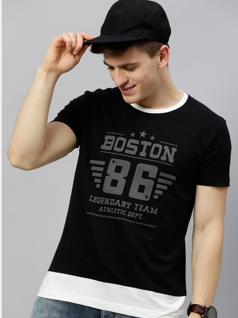 

HERE&NOW Men Black Printed Round Neck T-shirt