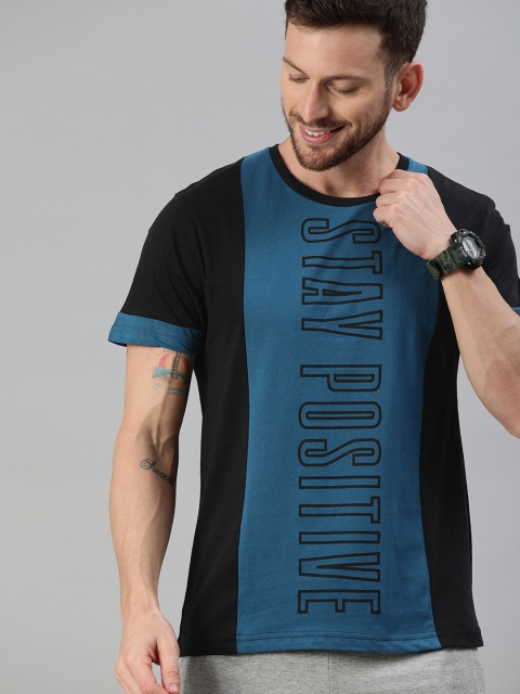 

HERE&NOW Men Black Colourblocked Round Neck T-shirt