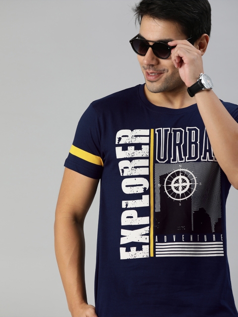 

HERE&NOW Men Navy Blue Printed Round Neck T-shirt
