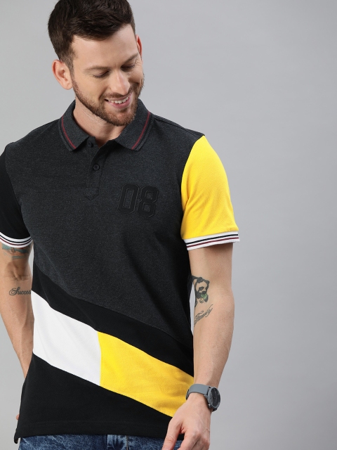 

HERE&NOW Men Black Colourblocked Polo Collar T-shirt