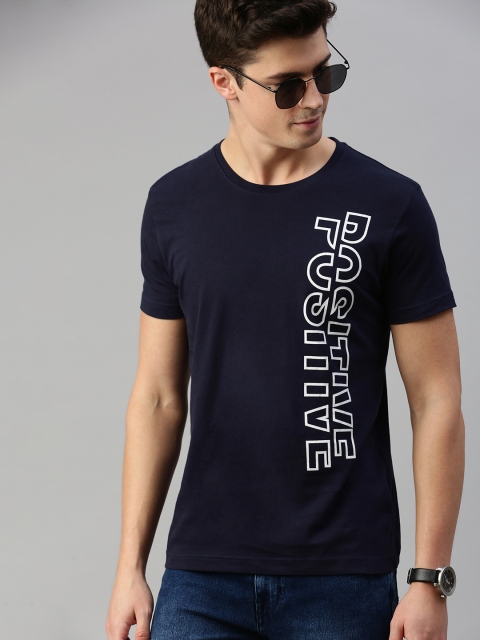 

HERE&NOW Men Navy Blue Typography Print Round Neck T-shirt