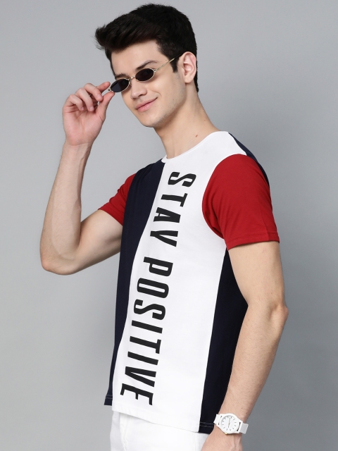 

HERE&NOW Men White & Navy Colourblocked Round Neck T-shirt