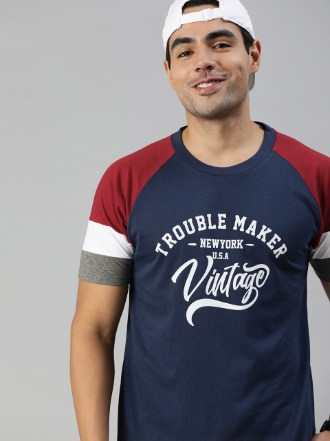 

HERE&NOW Men Navy Blue Printed Round Neck T-shirt