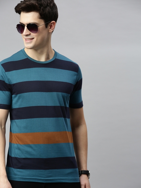 

HERE&NOW Men Blue & Black Striped Round Neck T-shirt