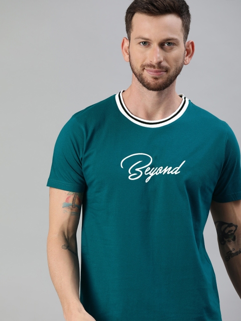 

HERE&NOW Men Teal Green Printed Round Neck T-shirt