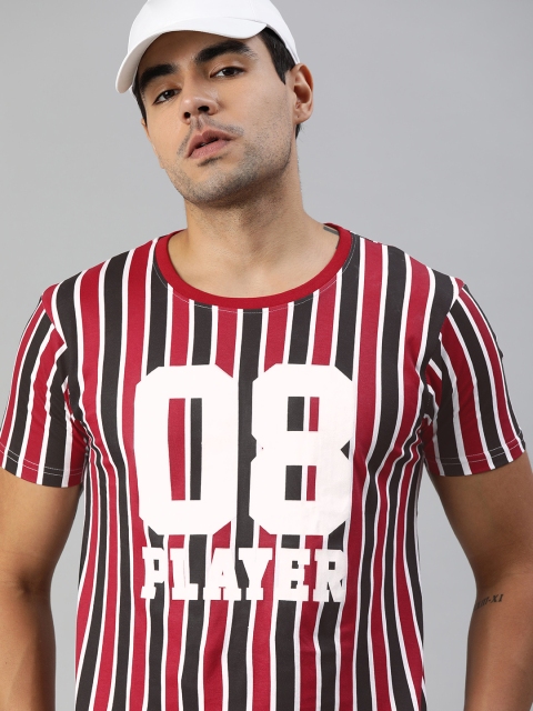 

HERENOW Men Red Black Varsity Printed Round Neck Pure Cotton T-shirt