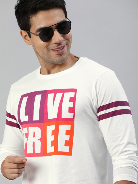 

HERE&NOW Men White Printed Round Neck T-shirt