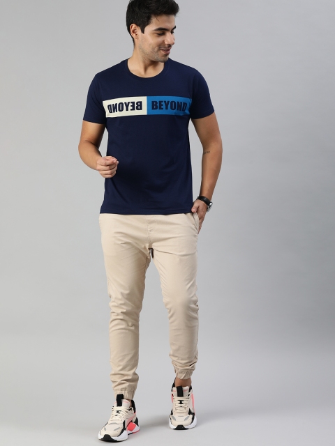 

HERE&NOW Men Navy Blue Printed Round Neck T-shirt