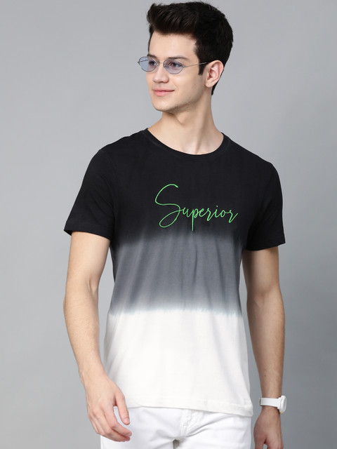 

HERE&NOW Men Black & Grey Dyed Round Neck T-shirt