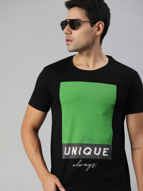

HERE&NOW Men Black Printed Round Neck T-shirt