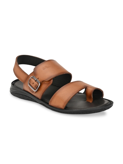 

Hitz Men Tan Brown Solid Leather Comfort Sandals