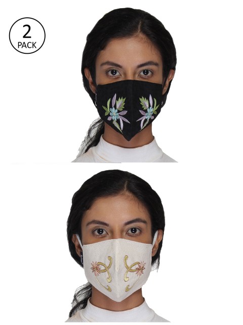 

Anekaant Women 2 Pcs Reusable 3-Ply Embroidered Fashion Cloth Masks, Multi