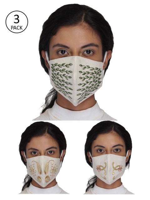 

Anekaant Women 3 Pcs Reusable 3-Ply Embroidered Fashion Cloth Masks, White
