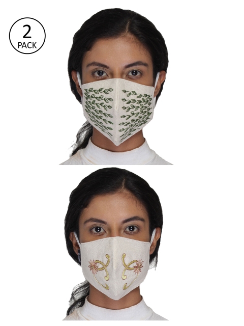 

Anekaant Women 2 Pcs Reusable 3-Ply Embroidered Fashion Cloth Masks, White