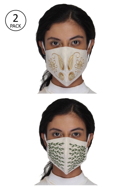 

Anekaant Women 2 Pcs Reusable 3-Ply Embroidered Fashion Cloth Masks, White