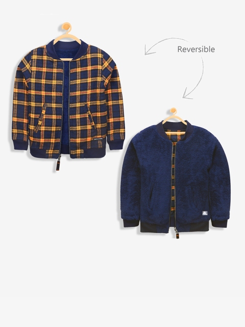 

Cherry Crumble Unisex Kids Navy Blue Colourblocked Reversible Bomber Jacket