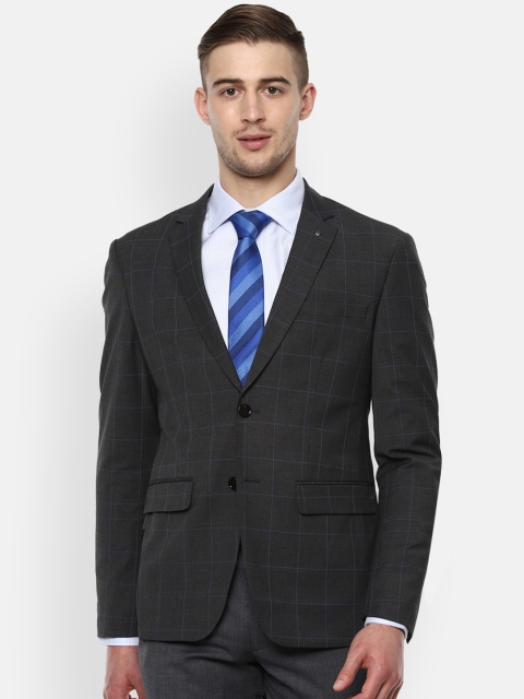 

Louis Philippe Men Grey Checked Slim-Fit Single-Breasted Formal Blazer