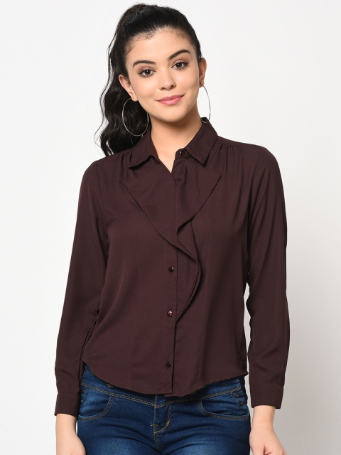 

SQew Women Brown Solid Shirt Style Top