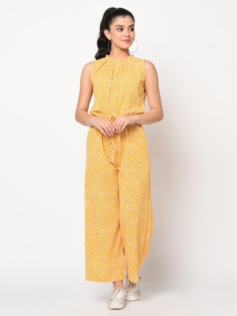 

SQew Women Yellow & White Printed Basic Jumpsuit