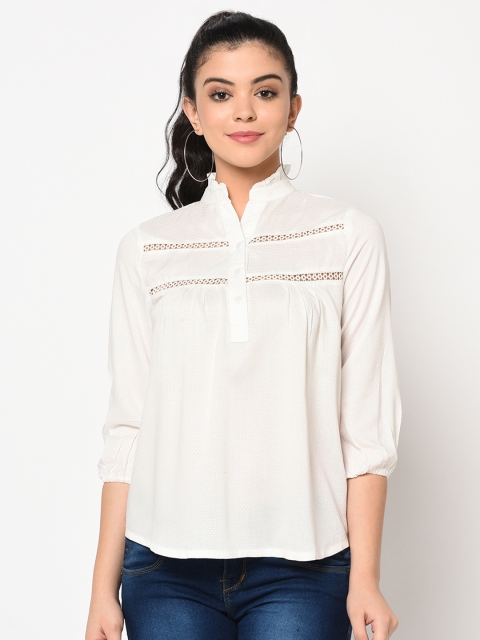 

SQew Women Off-White Self Design Shirt Style Top