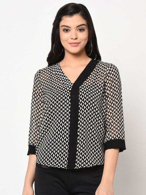 

SQew Women Black & White Printed Top