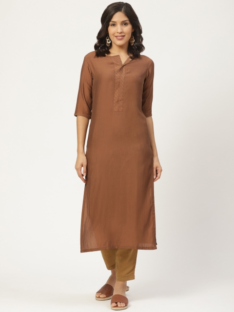 

shiloh Women Brown & Golden Solid Kurta with Trousers